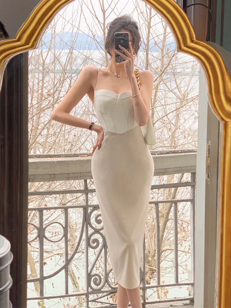 Levoire | Robe Bodycon Élégante Corset Plissé Beige
