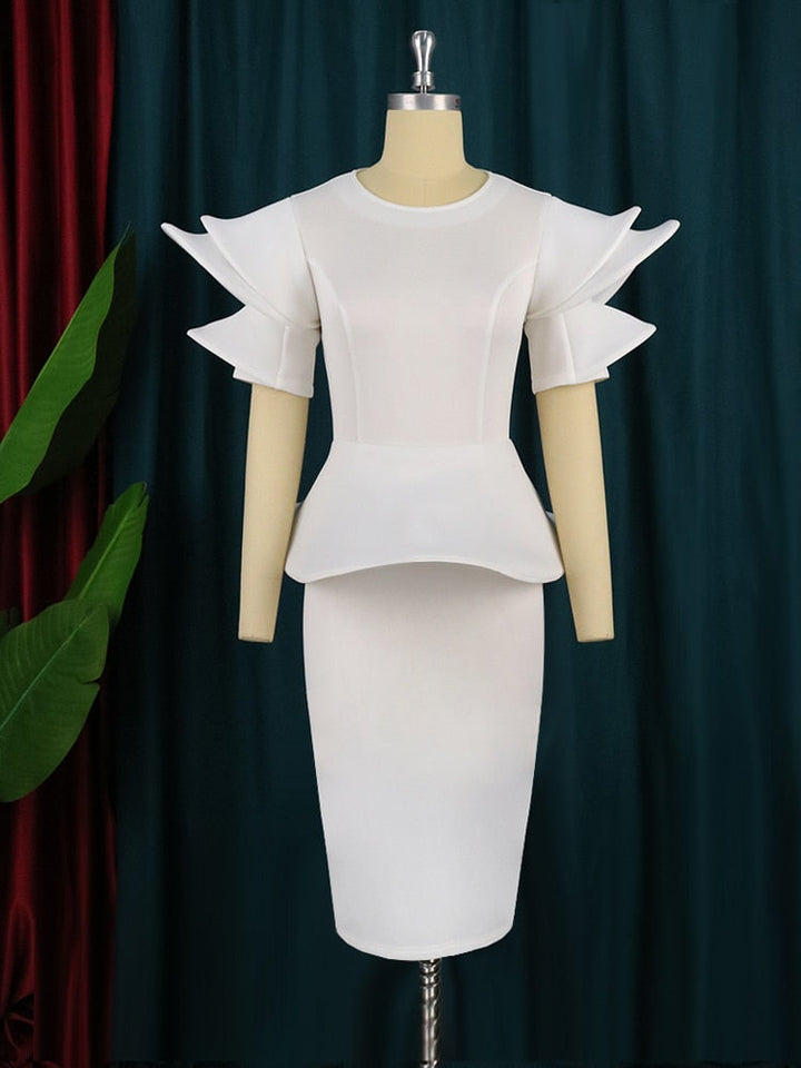 Levoire | Robe Midi Peplum À Manches Courtes