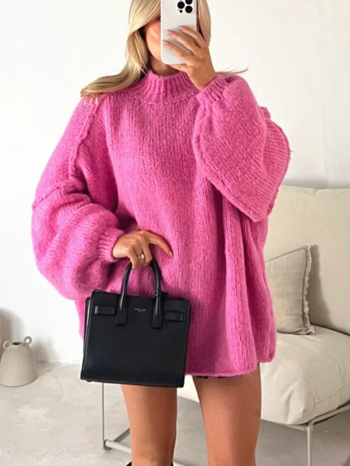 Levoire | Pull Femme Avec Col Montant, Couture D'Épaule Tombante Et Manches Longues Rosa