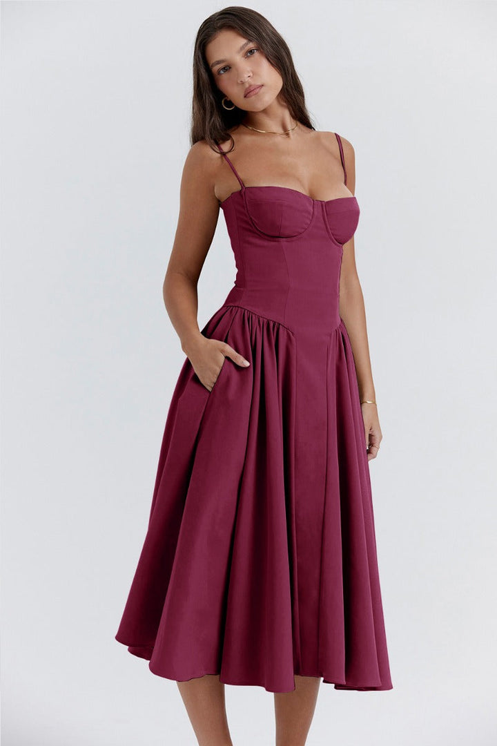 Levoire | Robe Midi Sans Manches Avec Corset Bordeaux