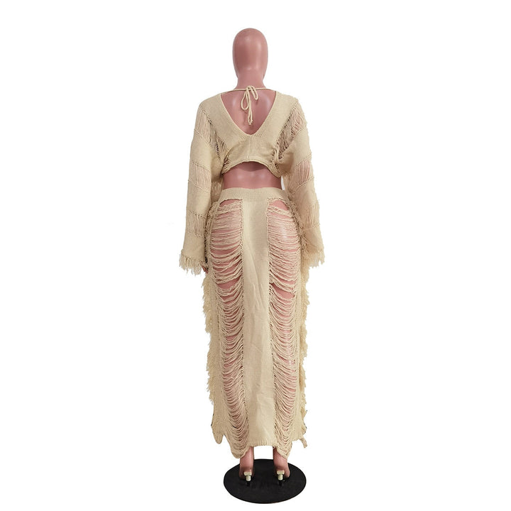 Levoire | Élégant Découpe Trous Franges Ensemble 2 Pièces