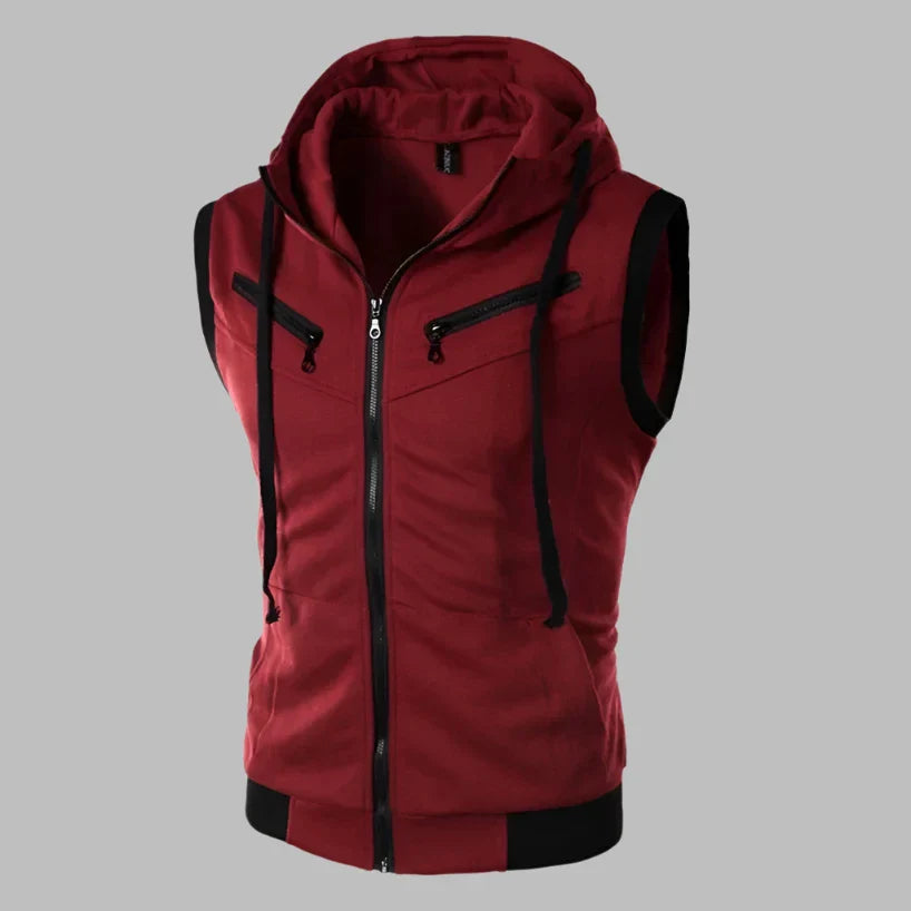 Levoire | Gilet Sans Manches Sportif Avec Capuche Pour Hommes Rouge vin