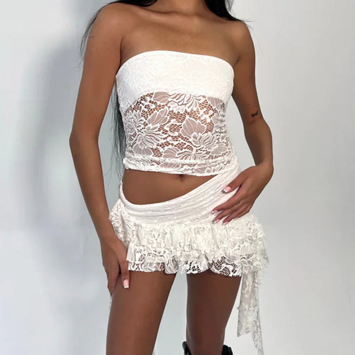 Levoire | Y2K Mesh-Dentelle Mini-Jupe Avec Crop Top Pour Un Style Féminin