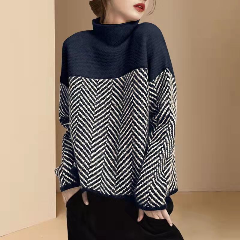 Levoire | Pull Col Roulé À Couleur Contrastée Pour Femmes Bleu