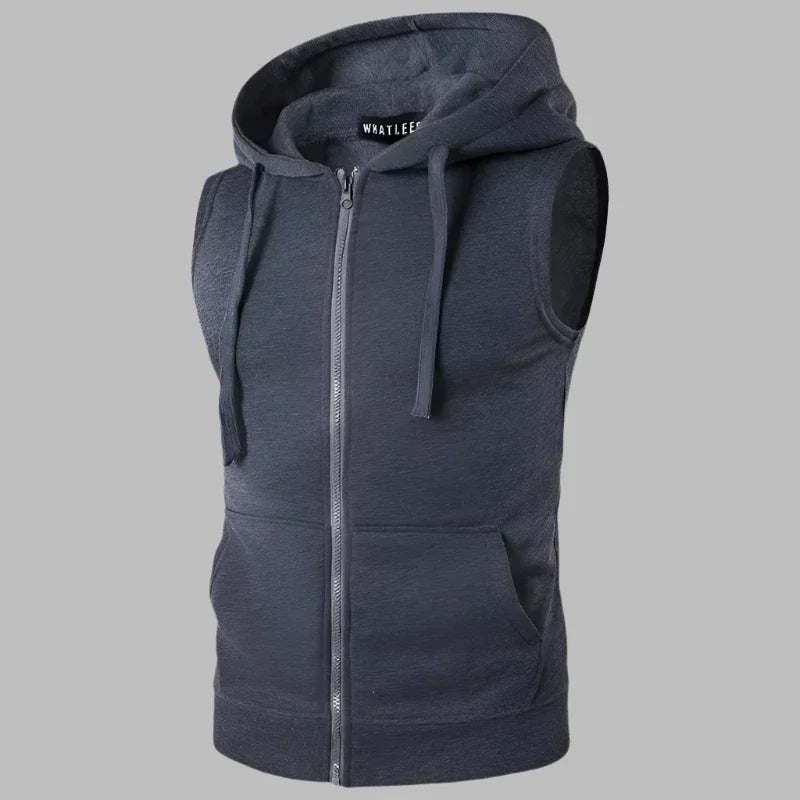 Levoire | Pull Sans Manches Pour Hommes Avec Zip Et Capuche Gris foncé