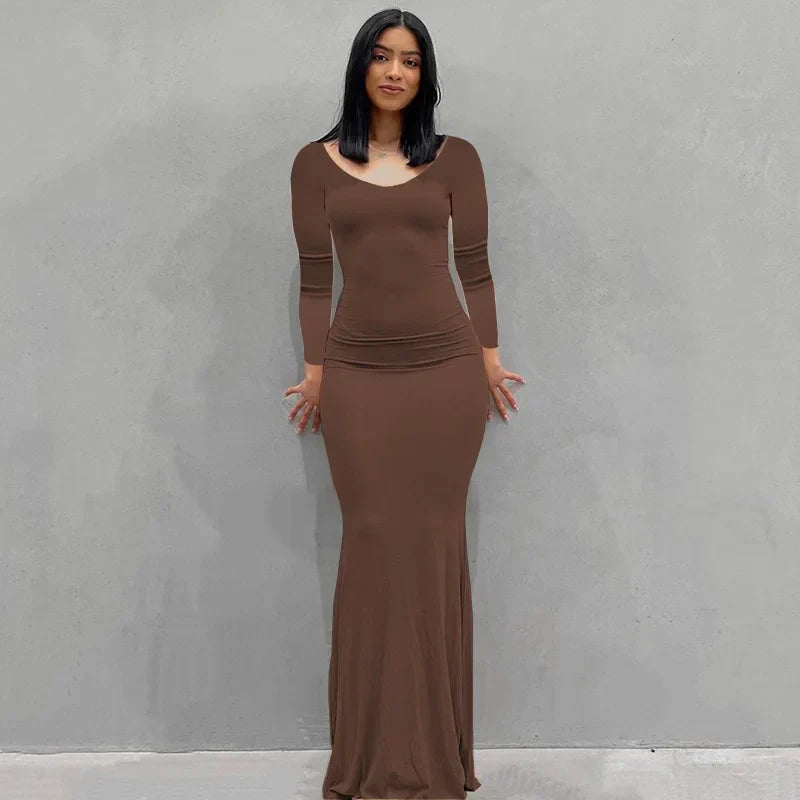 Levoire | Robe Maxi Slim Braun - Manches longues
