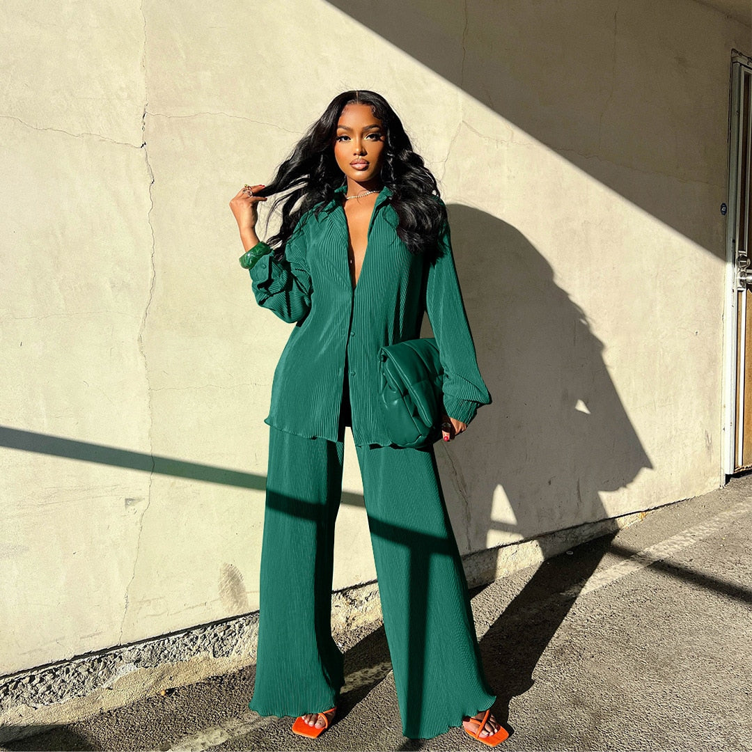 Levoire | Ensemble De Salon Avec Pantalon Large Et Chemise Assortie Bleu marine