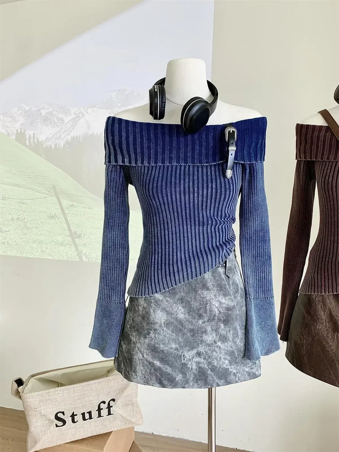 Levoire | Grunge Pull-Over Haut Bleu Taille unique
