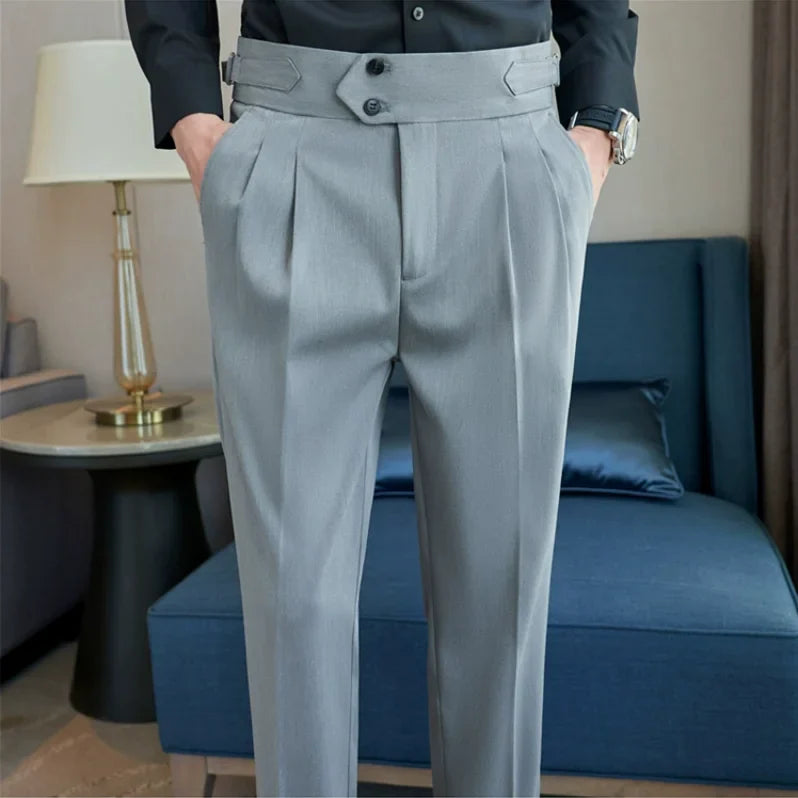 Levoire | Pantalons Décontractés Taille Haute Pour Hommes Avec Ceinture Gris