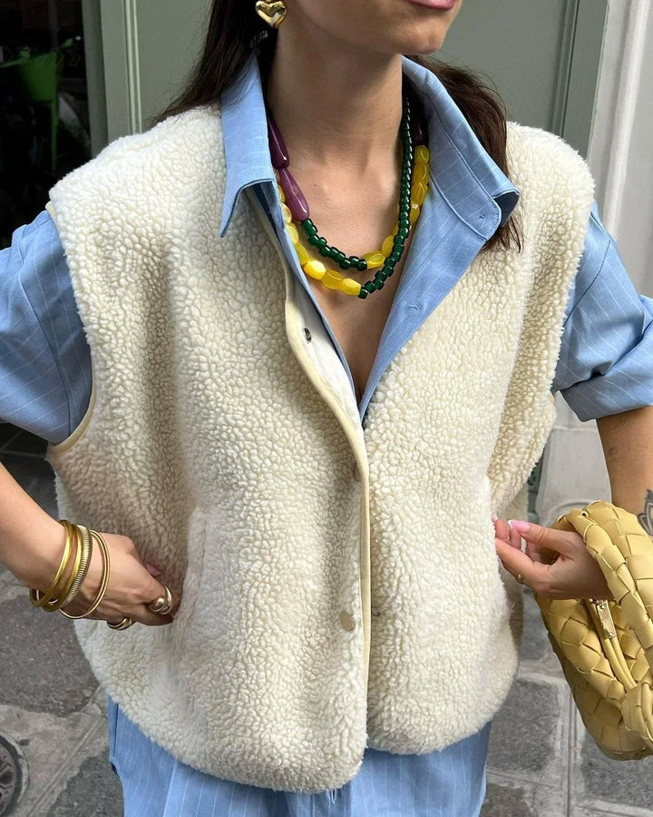 Levoire | Gilet Chaud, Doux À Encolure En V Pour L'Automne Et Le Printemps Reis blanc
