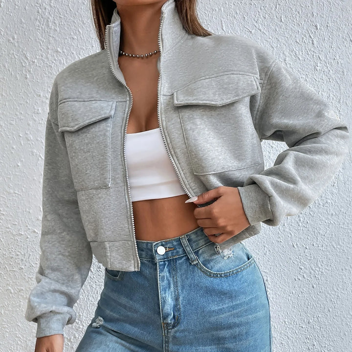 Levoire | Veste Courte À Manches Longues Confortable Avec Poches Gris