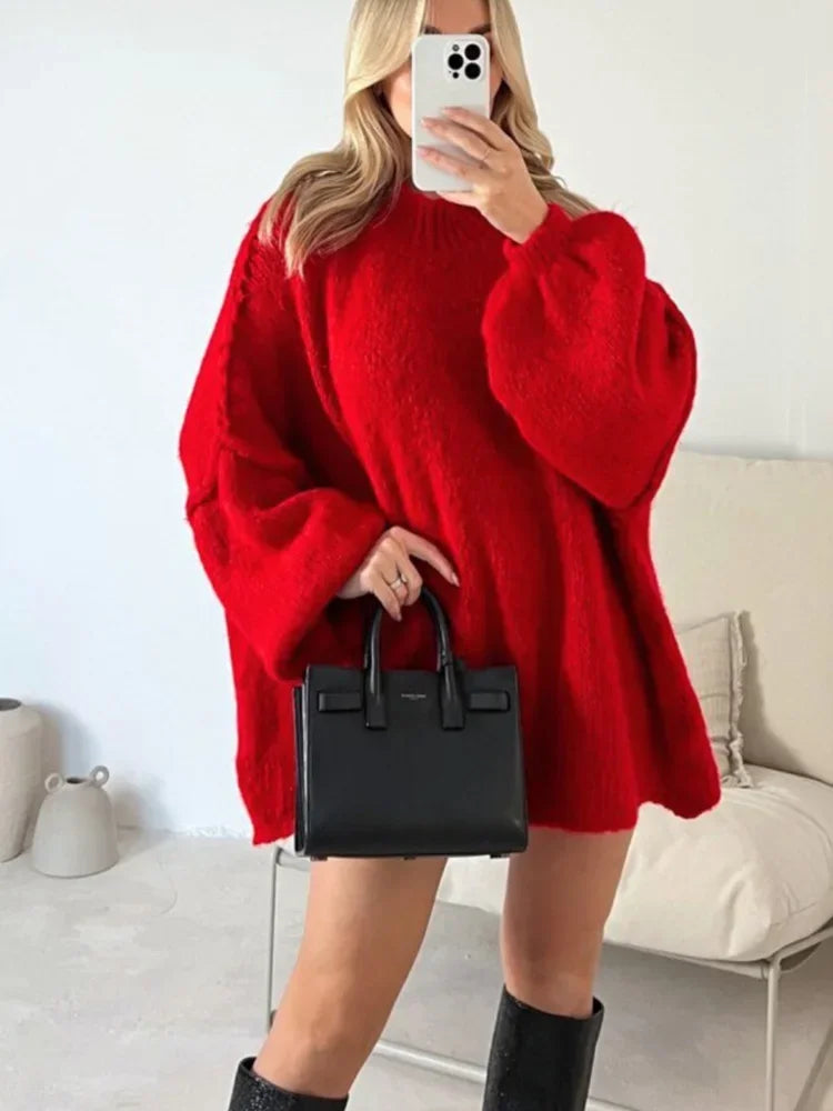 Levoire | Pull Femme Avec Col Montant, Couture D'Épaule Tombante Et Manches Longues Rot