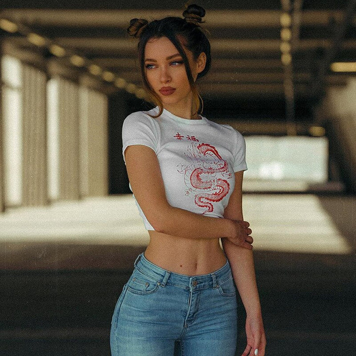 Levoire | Crop Top T-Shirt Avec Design De Dragons Rétro