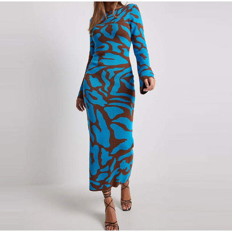 Levoire | Robe Tricotée Élégante À Manches Longues Bleu