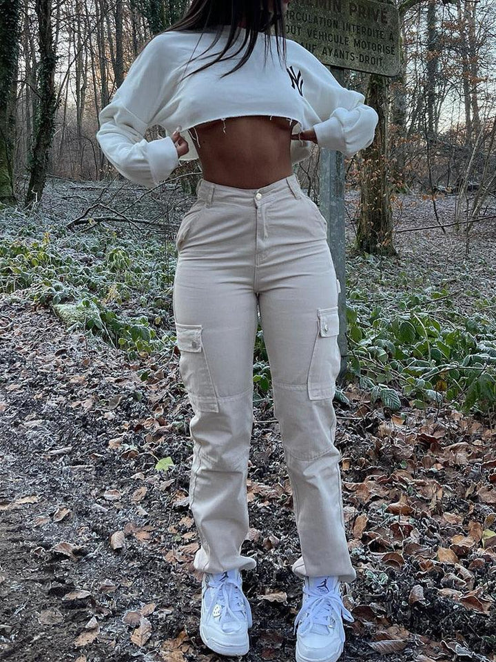 Levoire | Style De Rue Cargo-Jeans Avec Poches Utilitaires Beige