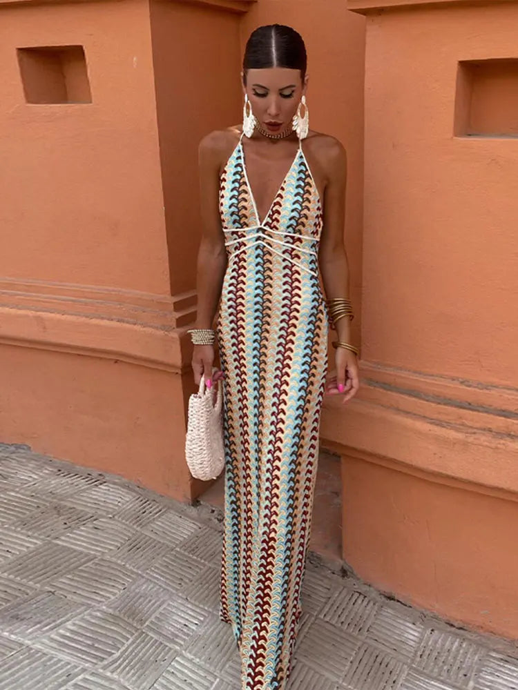 Levoire | Robe D'Été Tendance Sans Manches Avec Décolleté En V Profond Pour Femmes Beige