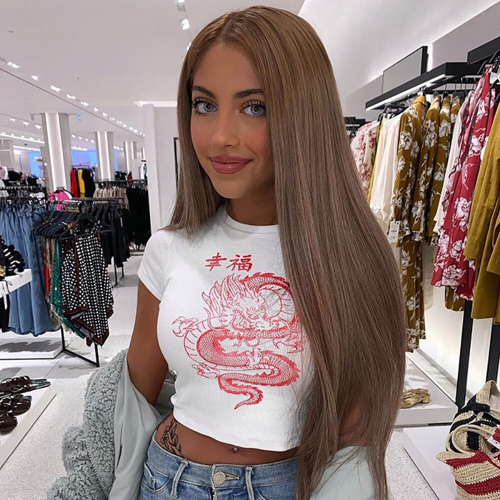 Levoire | Crop Top T-Shirt Avec Design De Dragons Rétro
