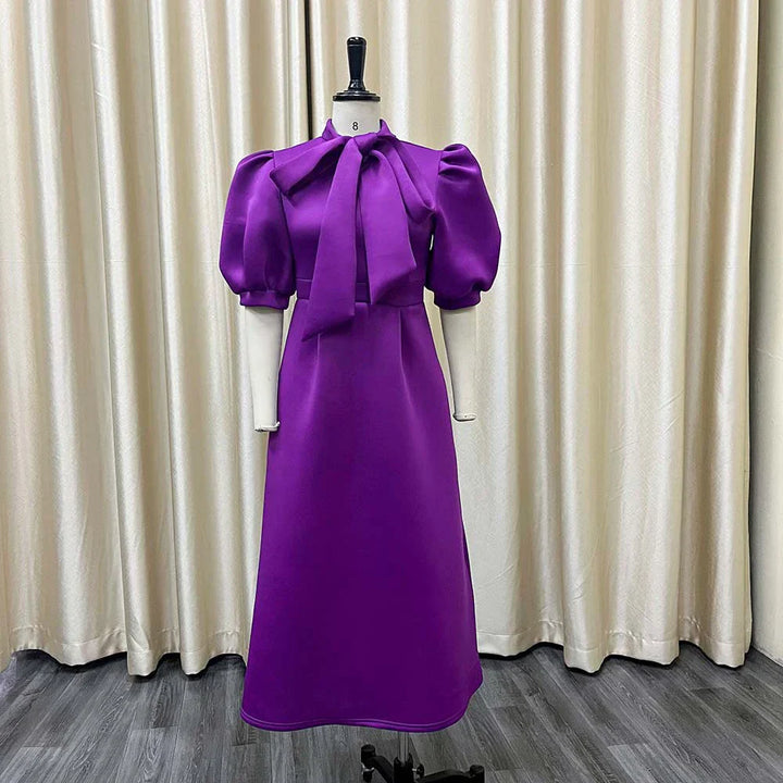 Levoire | Col Côté Bouffant Manches Courtes Robes Longues