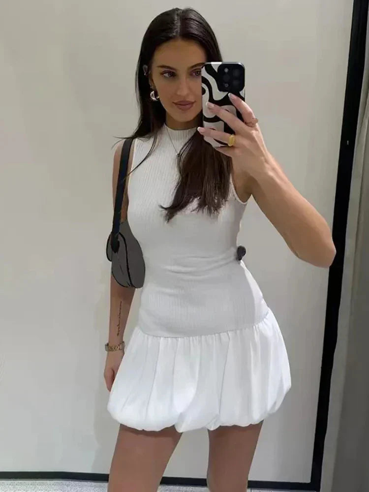 Levoire | Élégant Robe Mini Sexy Dos Nu Tricotée Blanc