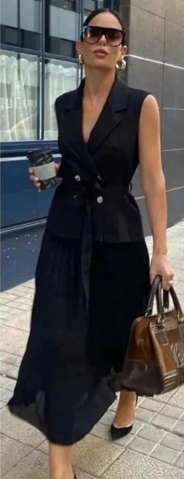 Levoire | Élégante Robe Longue Style Gilet Plissé Pour Femme