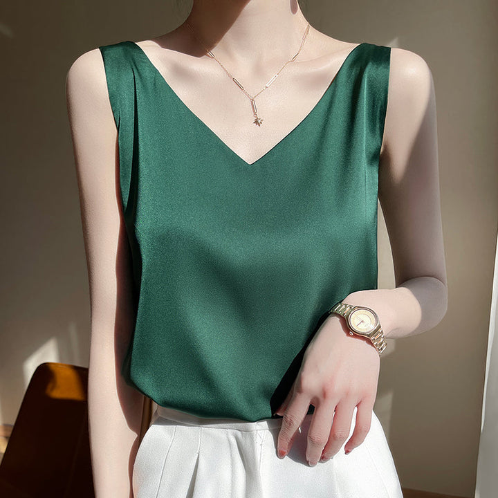 Levoire | Haut Sans Manches En Satin De Soie Vert