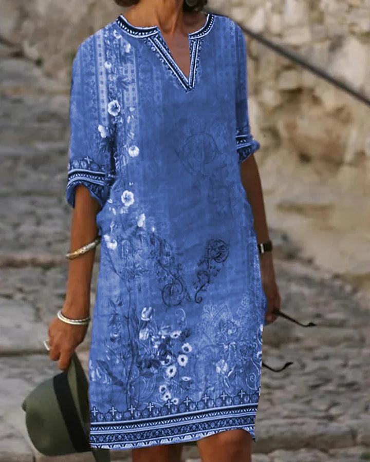 Levoire | Robe Printemps/Été Avec Motif Floral Rétro Bleu 1