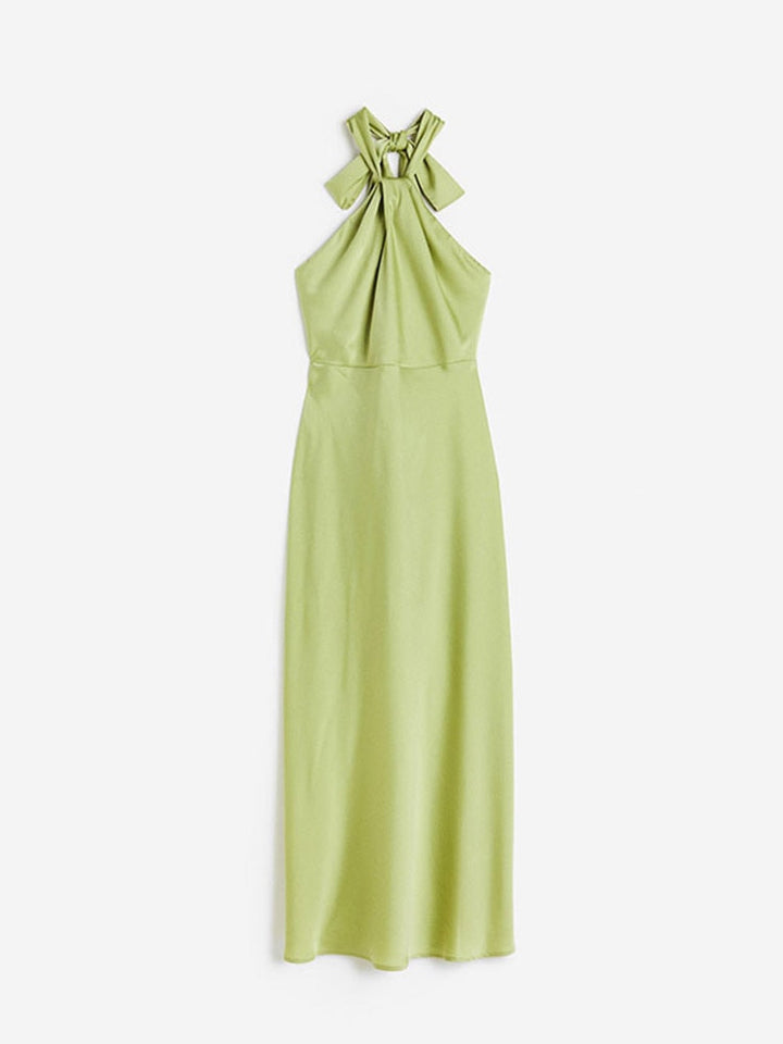 Levoire | Robe Maxi Décolletée Sans Dos En Satin Vert