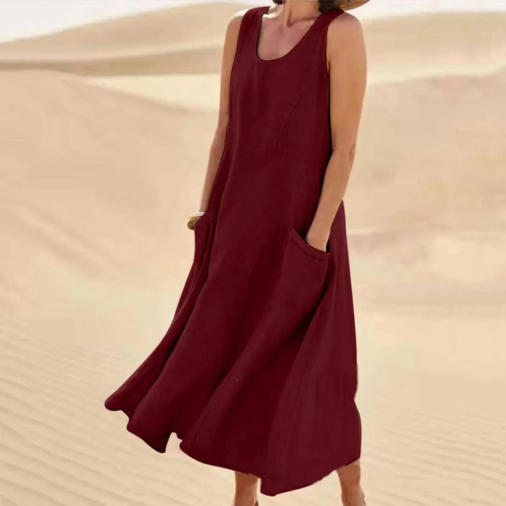 Levoire | Robe En Lin Sans Manches Avec Poches Pour Femmes Bourgogne