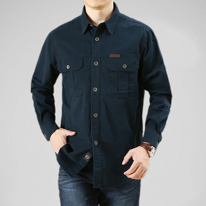 Levoire | Chemise Overshirt Décontractée Avec Plusieurs Poches Pour Hommes Bleu foncé