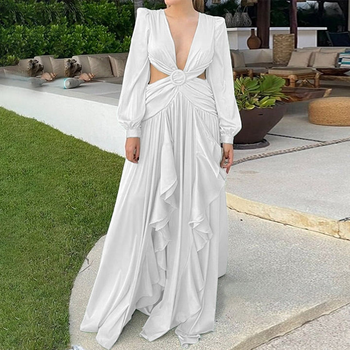 Levoire | Huleplissé Volant Manches Longues Robes Maxi