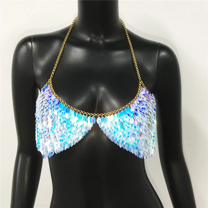 Levoire | Top Court À Sequins Métalliques Scintillant Bleu Taille unique