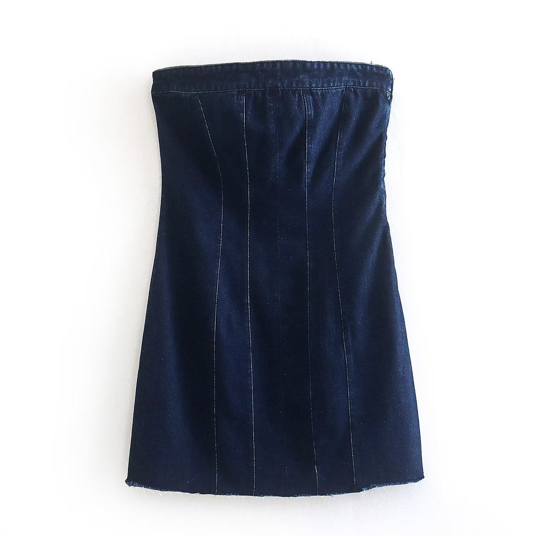 Levoire | Belle Robe En Jean Sans Découpe Et Fermeture Éclair Sur Le Côté Bleu Foncé