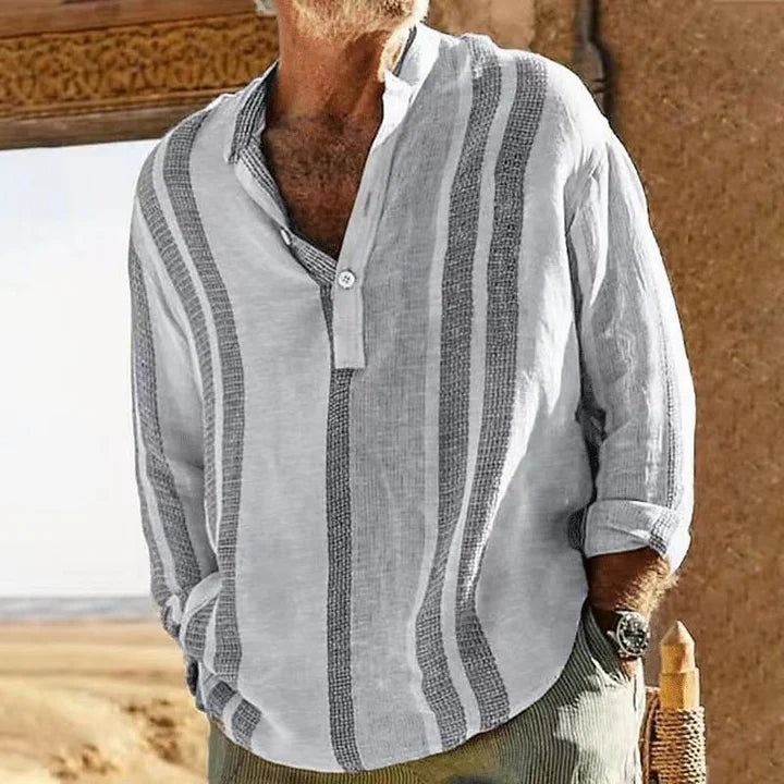 Levoire | Chemise En Lin À Rayures Et Col Grandad Gris