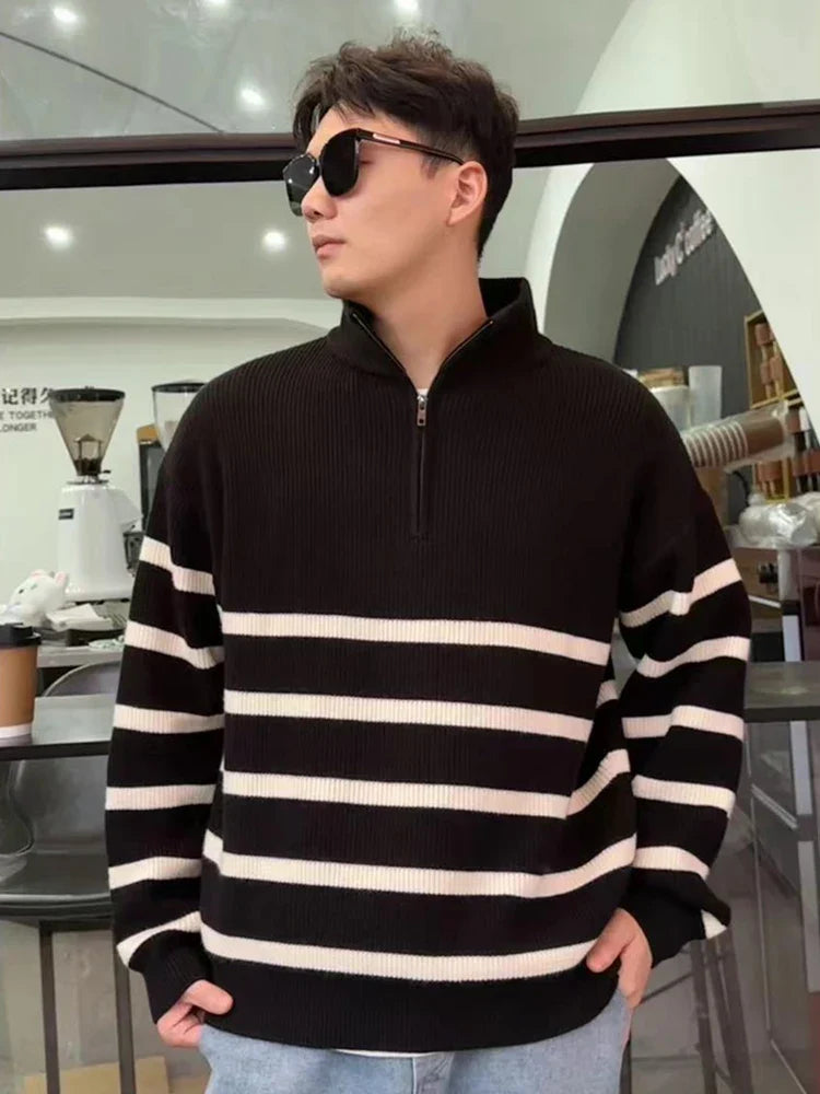 Levoire | Pull En Tricot Élégant Pour Hommes Avec Fermeture Éclair Noir