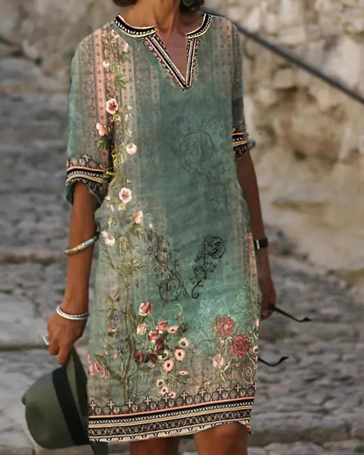 Levoire | Robe Printemps/Été Avec Motif Floral Rétro Vert 1