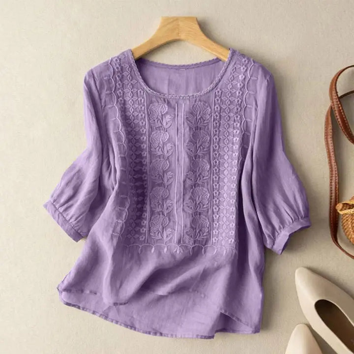 Levoire | Blouse Relaxed Brodée Élégante Violet
