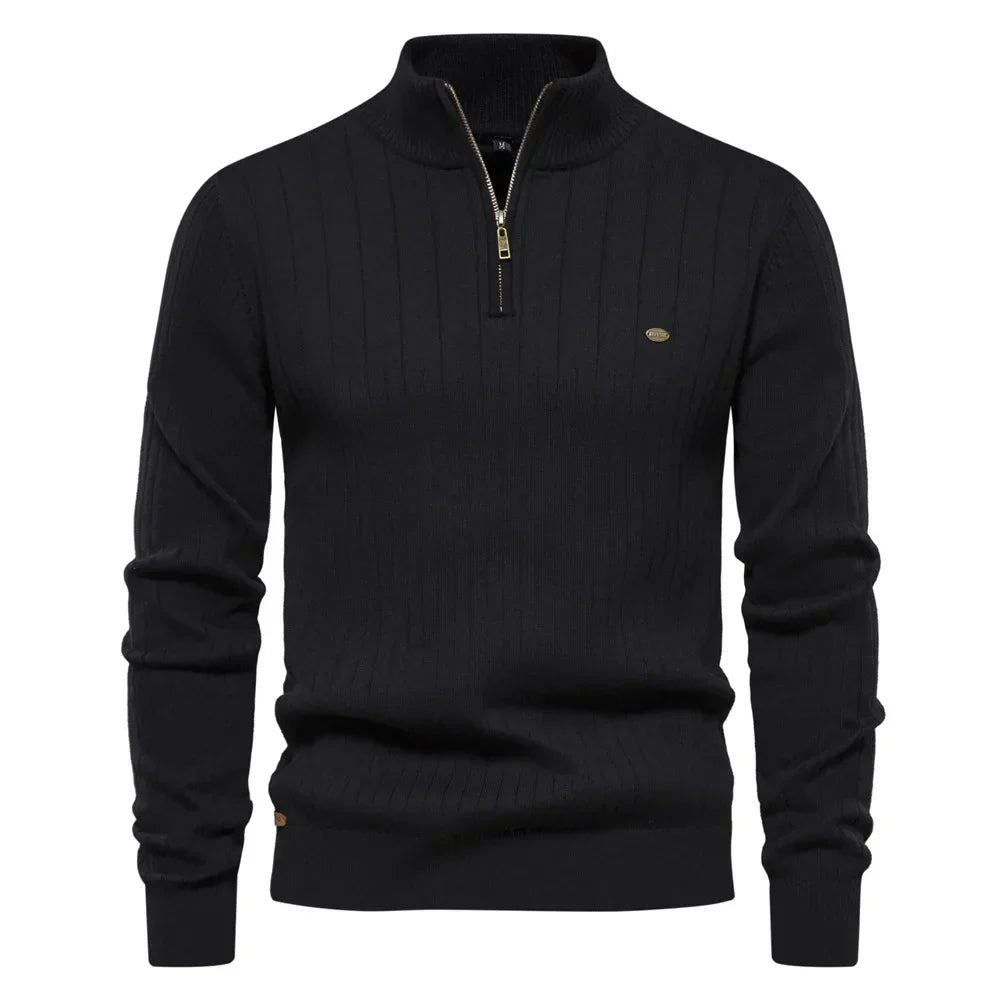 Levoire | Pull Homme Tendance Avec Col Haut Et Fermeture Éclair Noir