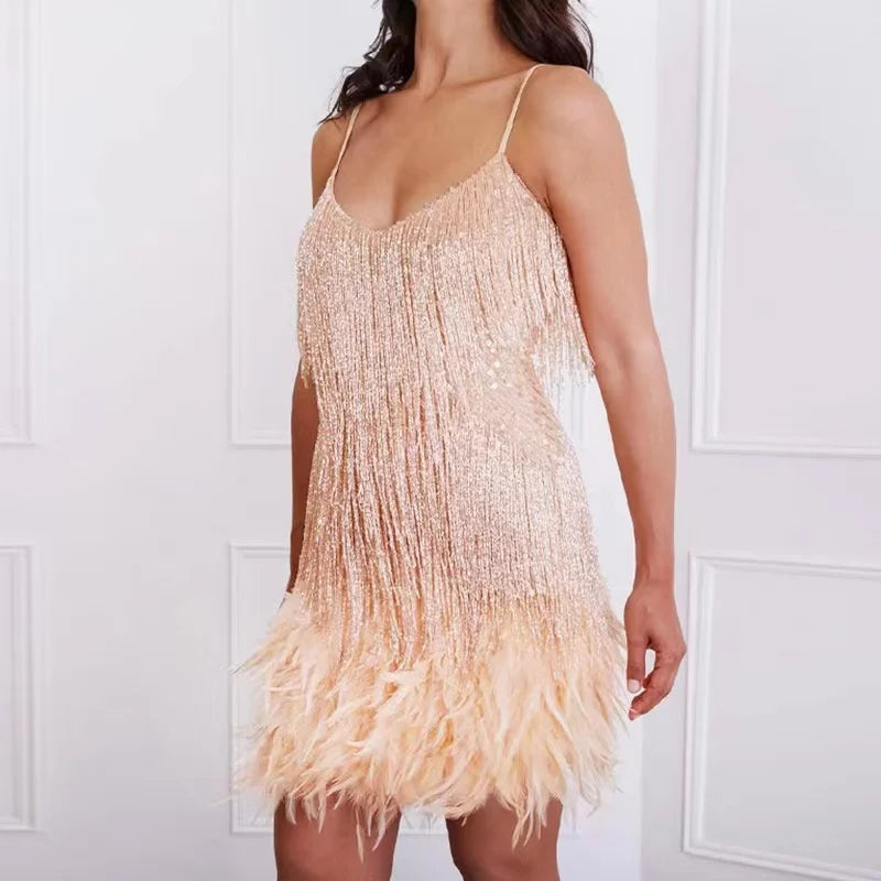Levoire | Hapsut Paillettes Foulard Mini Robes Sekt