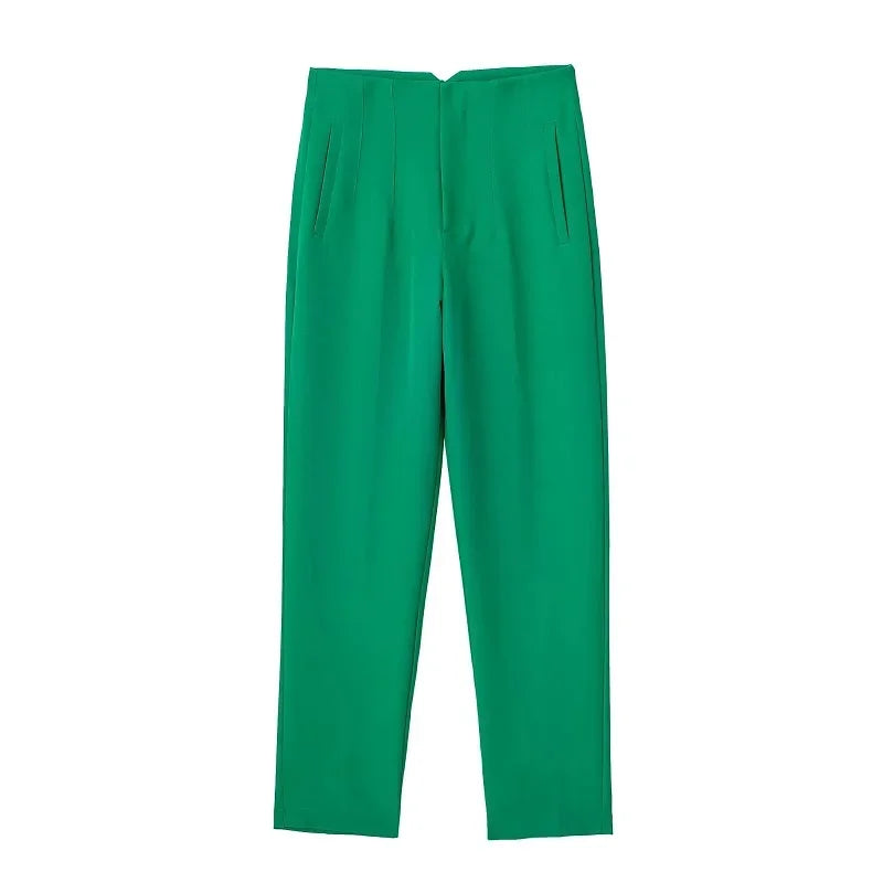 Levoire | Pantalons Formels Taille Haute Avec Une Coupe Slim Et Élégante Vert
