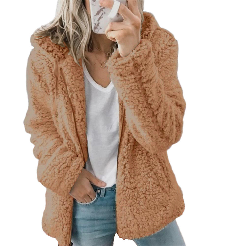 Levoire Mode Femme | Manteau en fourrure élégant en peluche ours : Manteau en polaire doux avec poches et fermeture éclair Braun