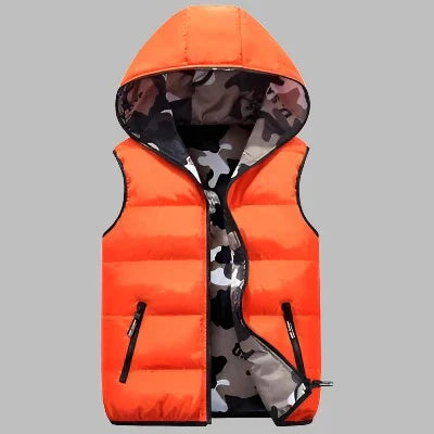 Levoire | Veste Rembourrée Décontractée Avec Impression Camouflage Des Deux Côtés Et Capuche Pour Hommes Orange