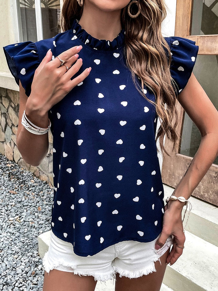 Levoire | Imprimé Cœur Blouse D'Été Bleu foncé