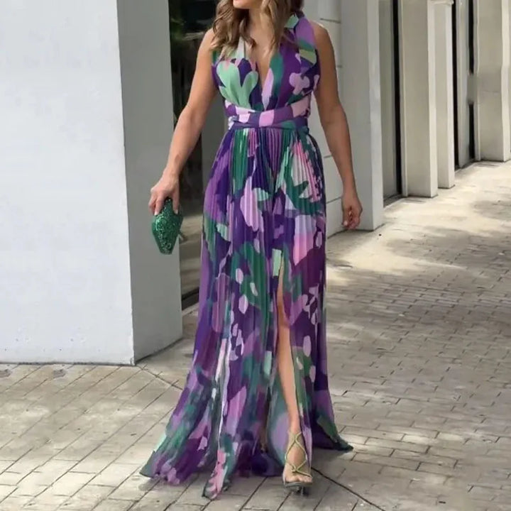 Levoire | Belle Robe Maxi Sans Manches Dos Nu Avec Décolleté En V, Fente Et Découpes À La Taille