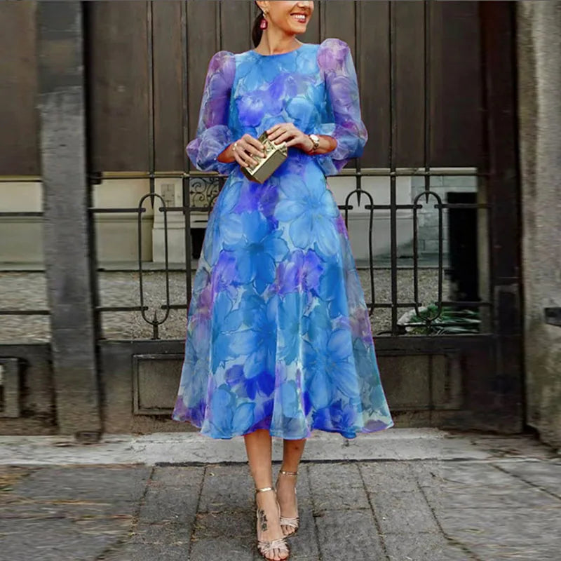 Levoire | Robe À Motif Floral En Couleur Claire Bleu