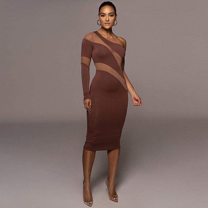 Levoire | Robe Midi Bodycon À Manches Longues En Mesh
