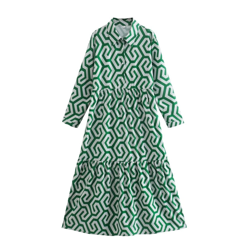 Levoire | Robe Chemise Imprimée A-Ligne Soirée Vert