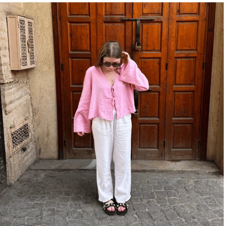 Levoire | Blouse Élégante Avec Lacets Et Manches Longues Rosa