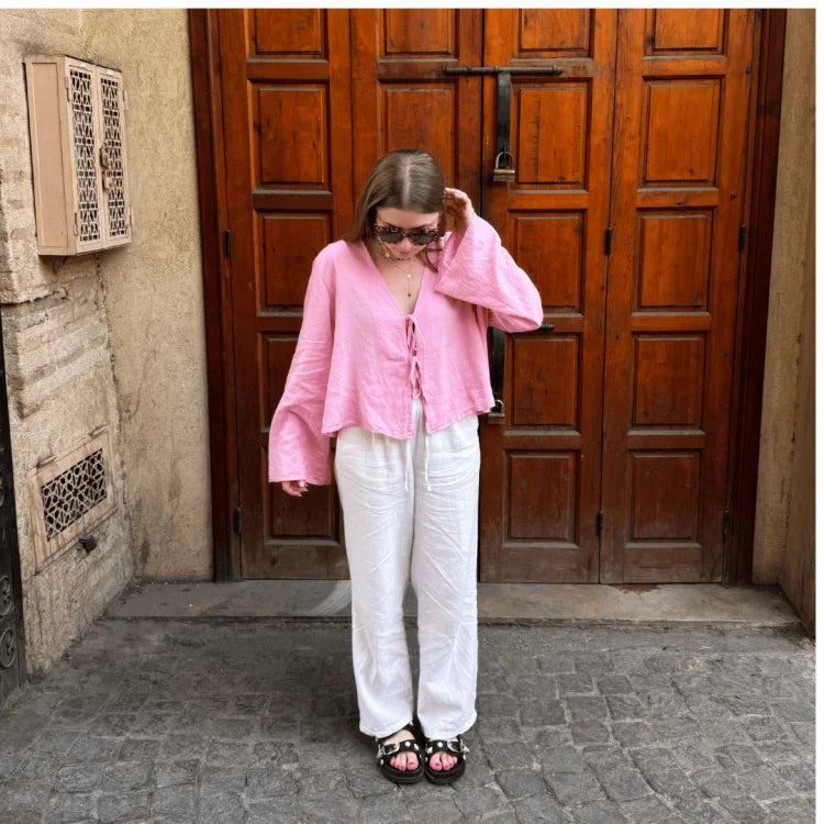 Levoire | Chemise Élégante Avec Liens Et Manches Longues Rosa