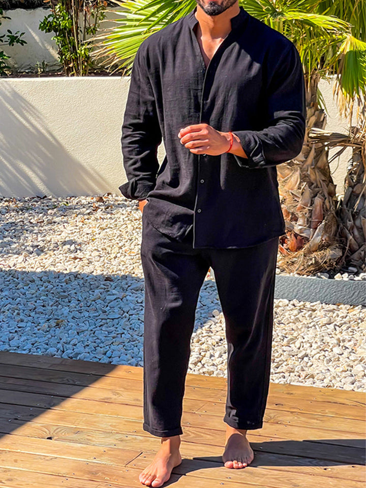 Levoire | Homme Chemise En Lin Détendue & Pantalon Cheville Noir