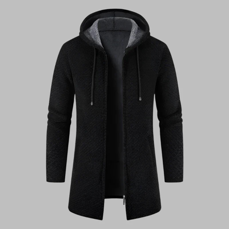 Levoire | Pull À Capuche Pour Hommes Avec Coupe Longue Et Fermeture Éclair Noir
